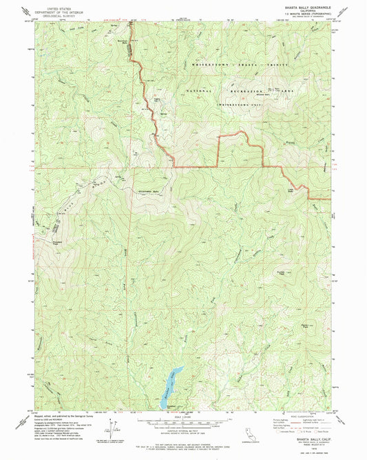 Classic USGS Shasta Bally California 7.5'x7.5' Topo Map Image