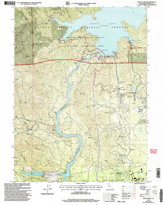 Classic USGS Shasta Dam California 7.5'x7.5' Topo Map Image