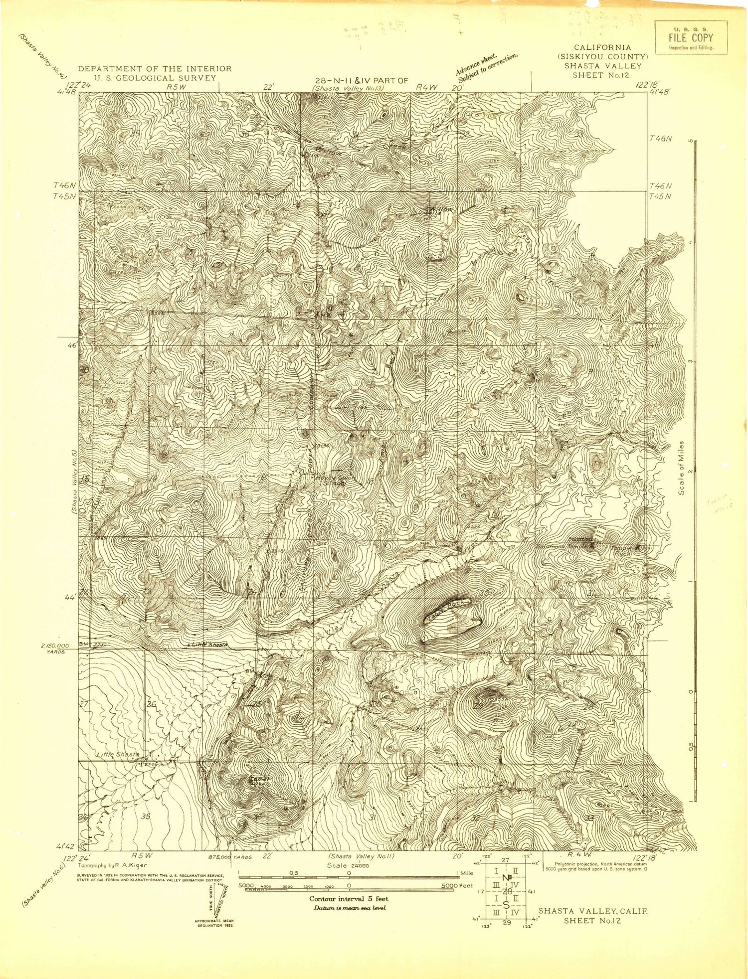 Classic USGS Shasta Valley Sheet No 12 California 7.5'x7.5' Topo Map Image