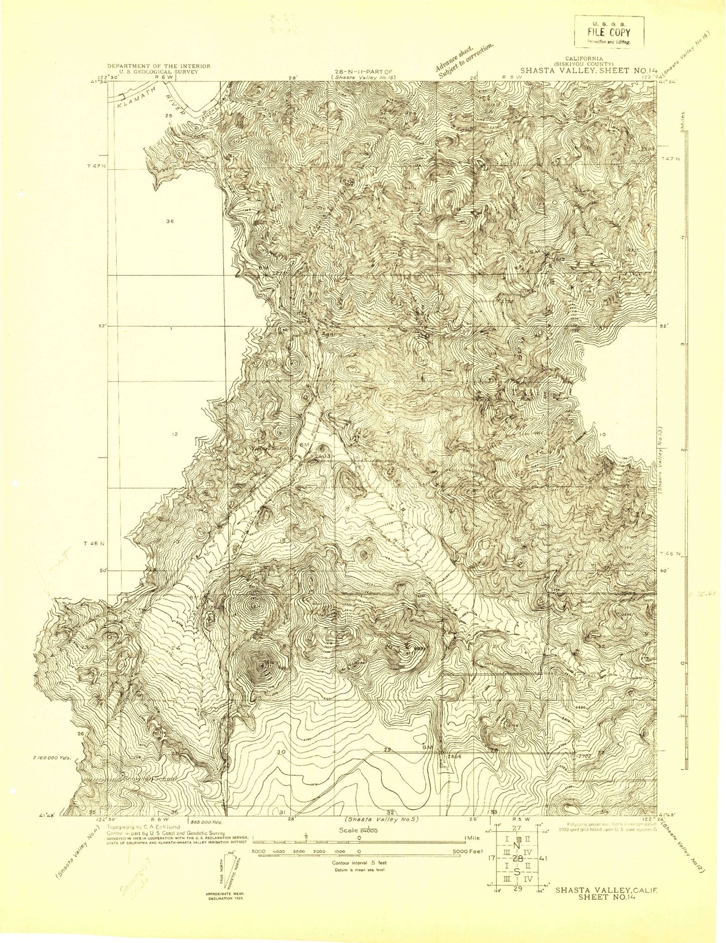 Classic USGS Shasta Valley Sheet No 14 California 7.5'x7.5' Topo Map Image