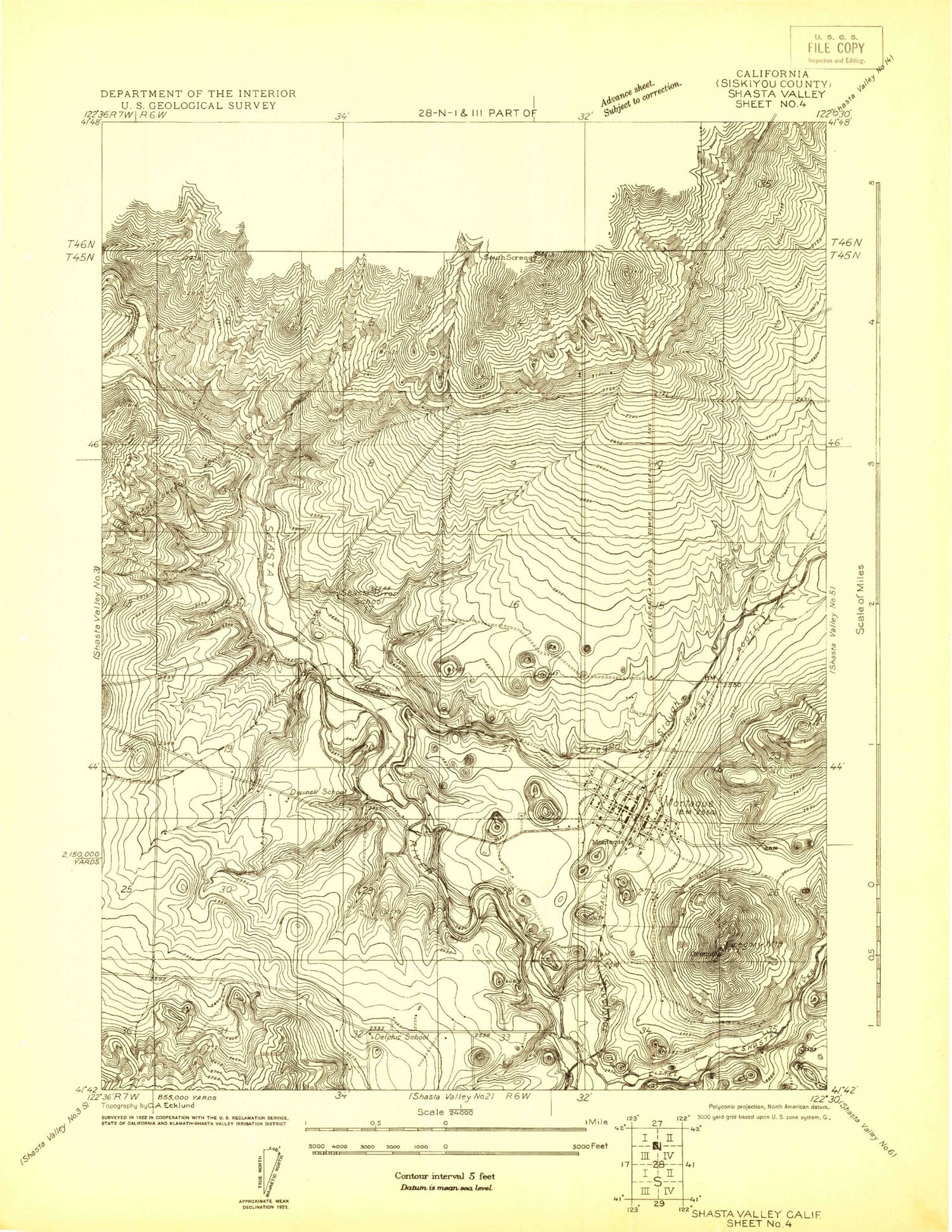 Classic USGS Shasta Valley Sheet No 4 California 7.5'x7.5' Topo Map Image