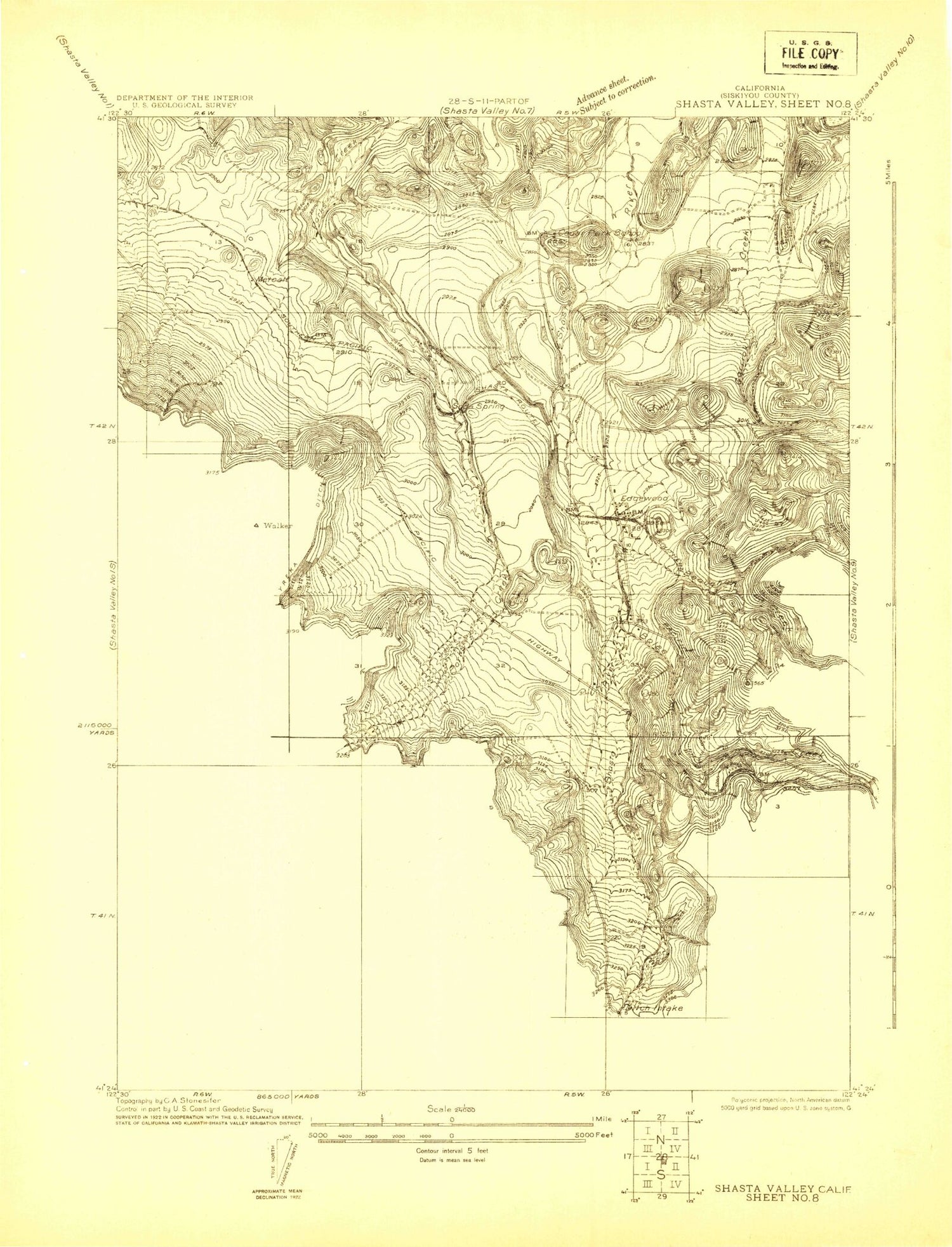 Classic USGS Shasta Valley Sheet No 8 California 7.5'x7.5' Topo Map Image