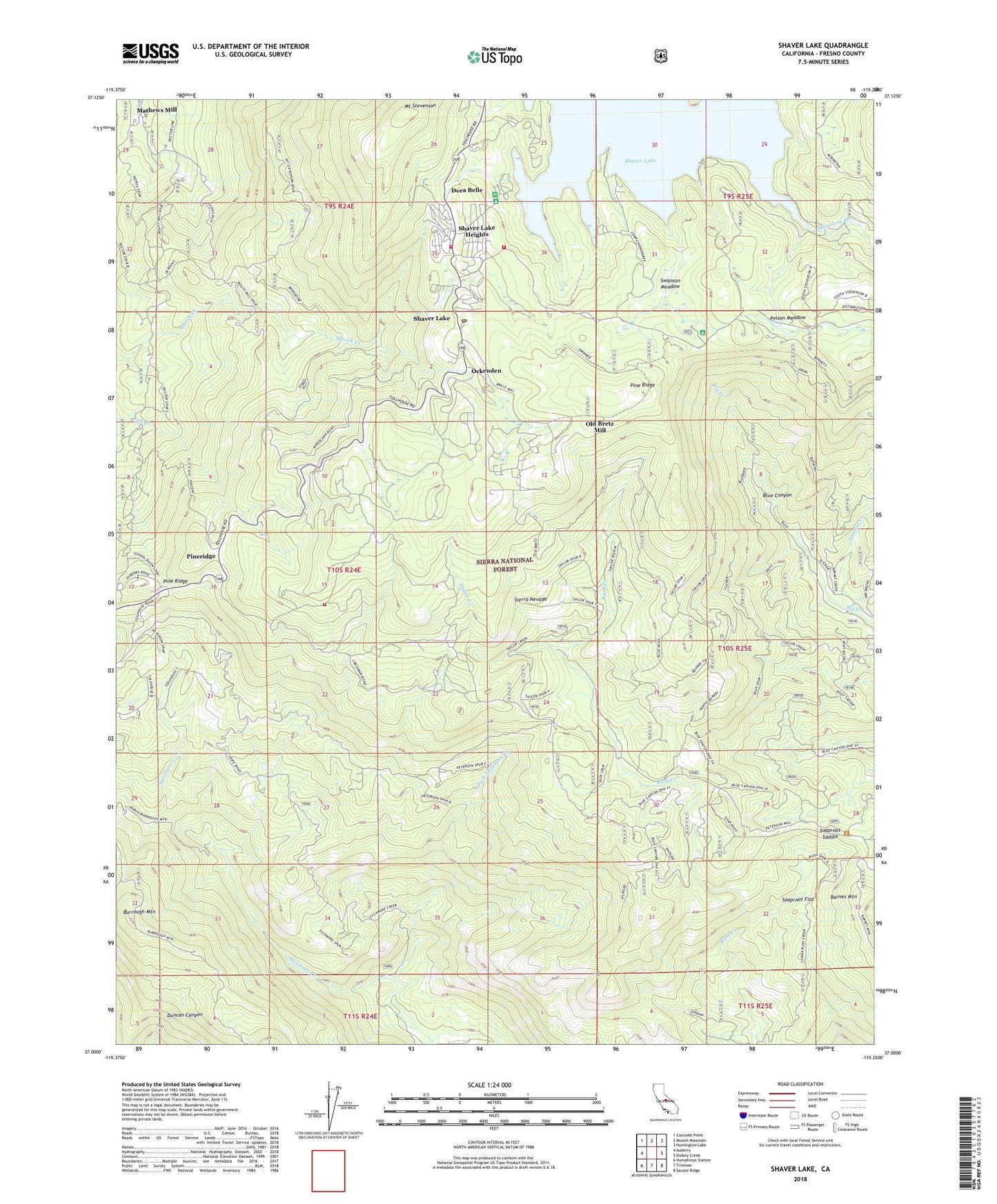Shaver Lake California US Topo Map Image