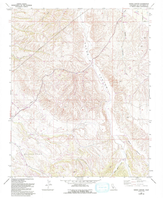 Classic USGS Shedd Canyon California 7.5'x7.5' Topo Map Image