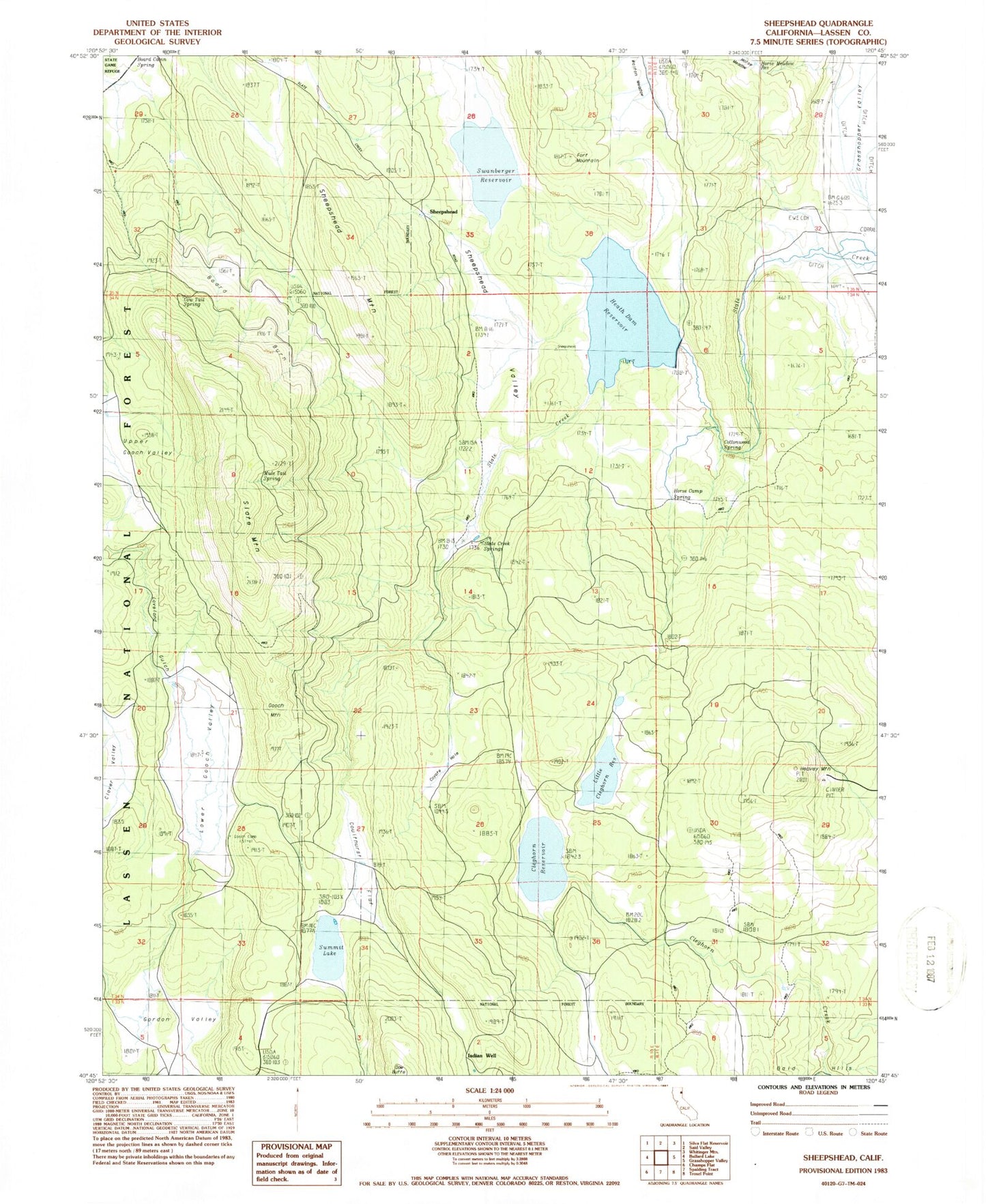Classic USGS Sheepshead California 7.5'x7.5' Topo Map Image