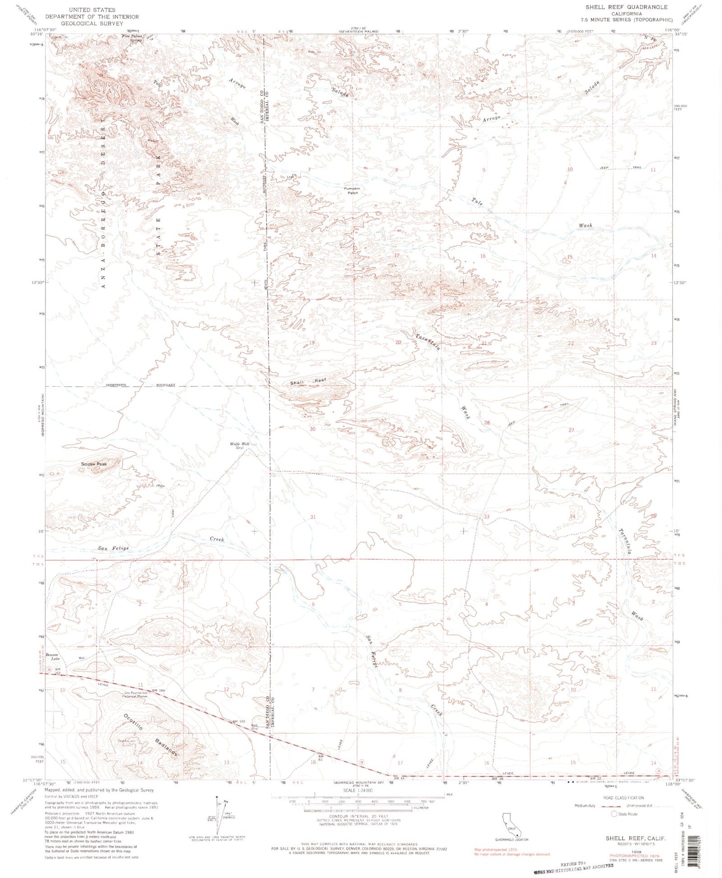 Classic USGS Shell Reef California 7.5'x7.5' Topo Map Image