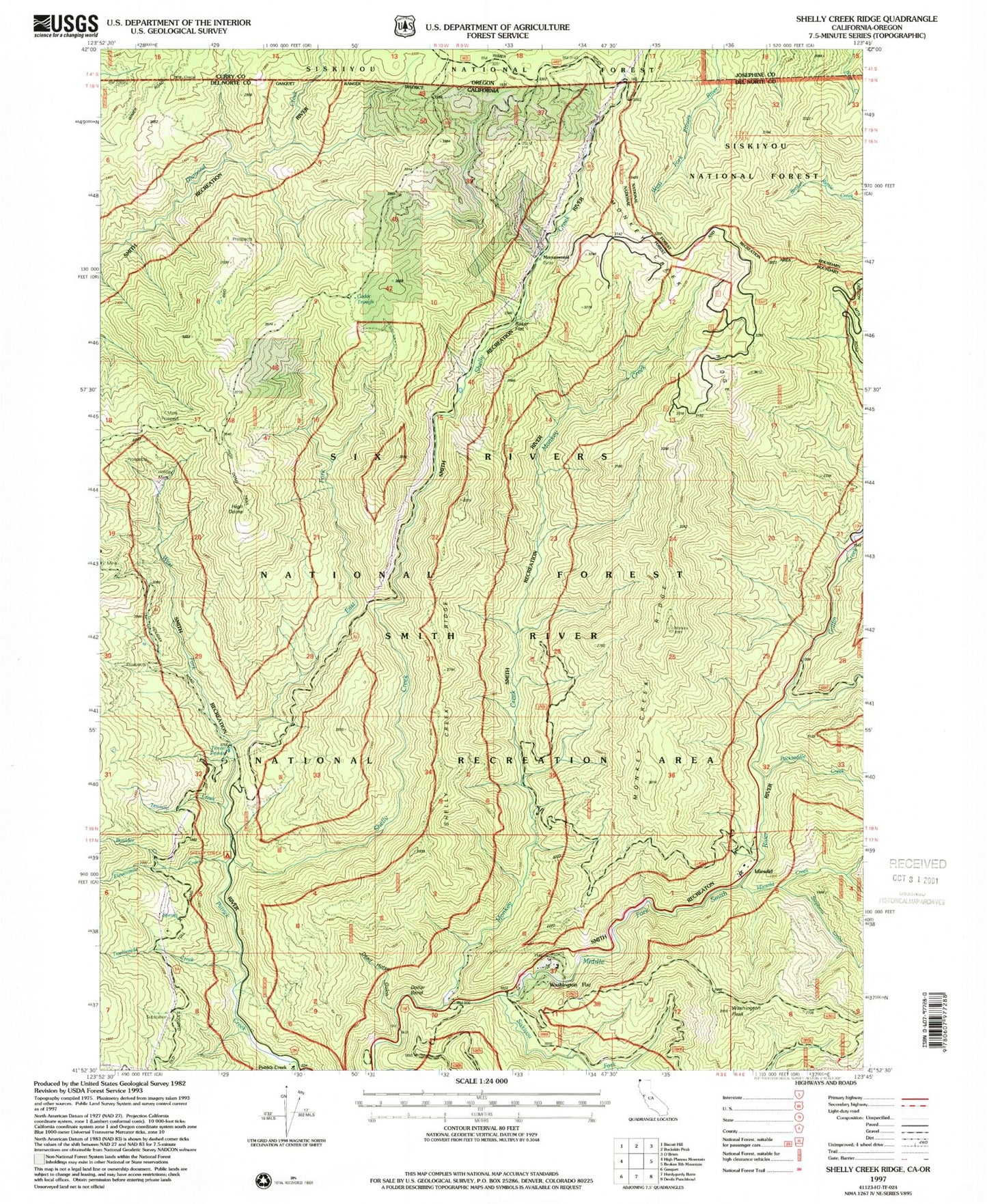 Classic USGS Shelly Creek Ridge California 7.5'x7.5' Topo Map Image