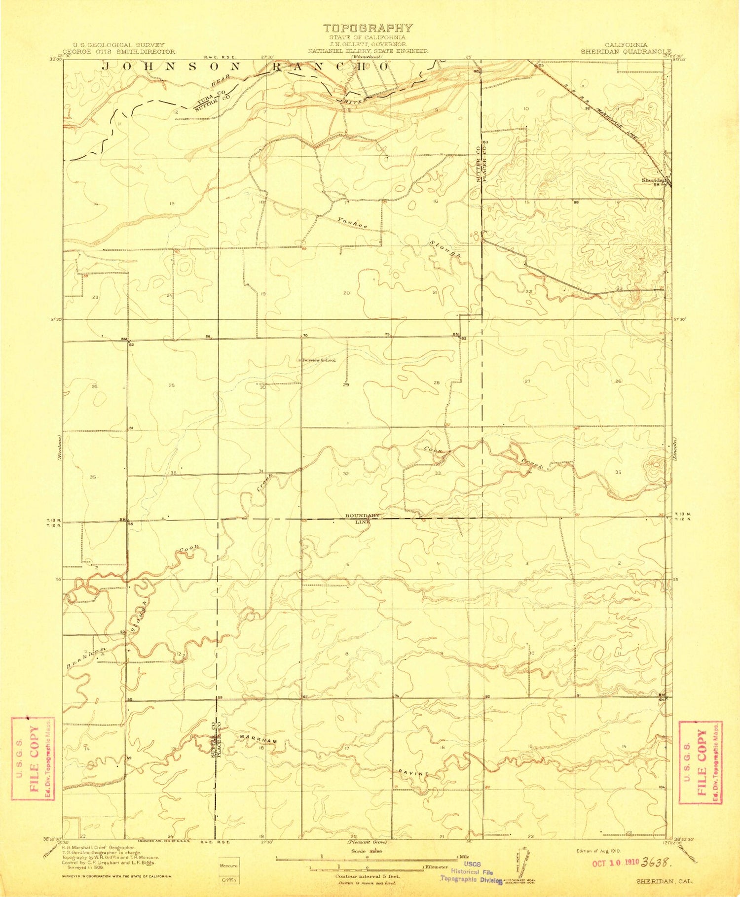 Classic USGS Sheridan California 7.5'x7.5' Topo Map Image