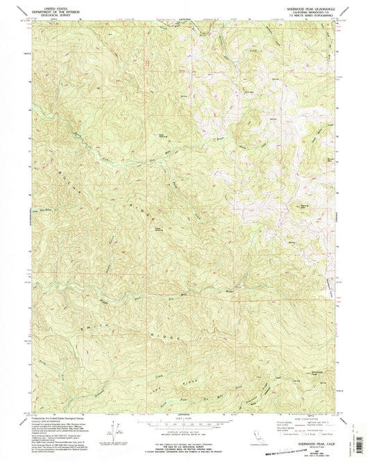 Classic USGS Sherwood Peak California 7.5'x7.5' Topo Map Image