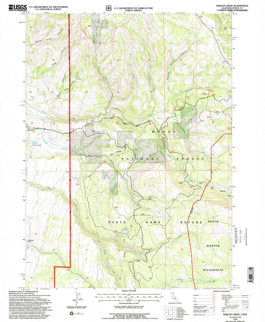 Classic USGS Shields Creek California 7.5'x7.5' Topo Map Image
