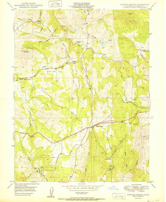 Classic USGS Shingle Springs California 7.5'x7.5' Topo Map Image