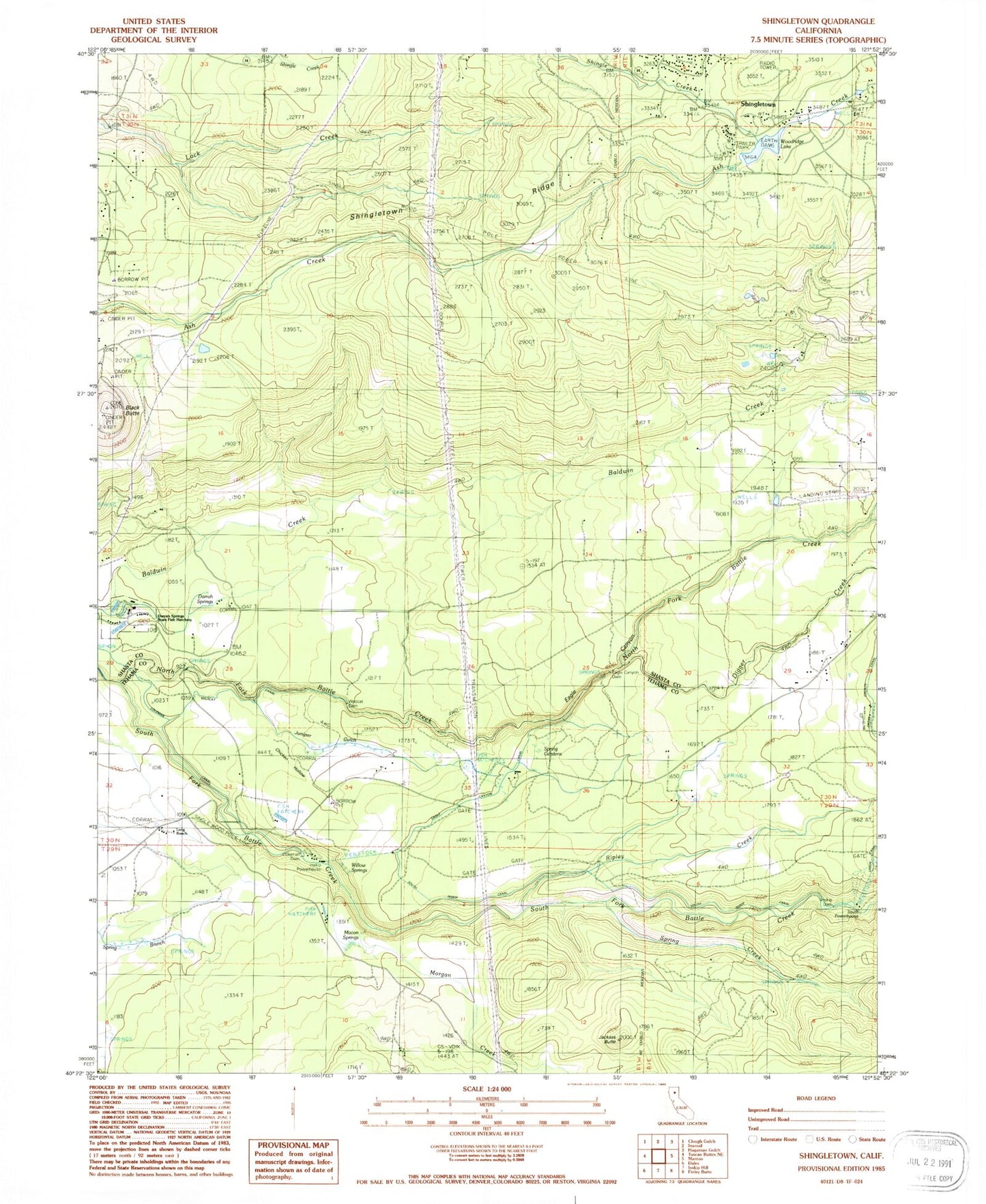 Classic USGS Shingletown California 7.5'x7.5' Topo Map Image