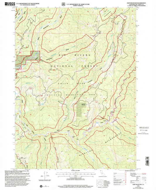 Classic USGS Ship Mountain California 7.5'x7.5' Topo Map Image