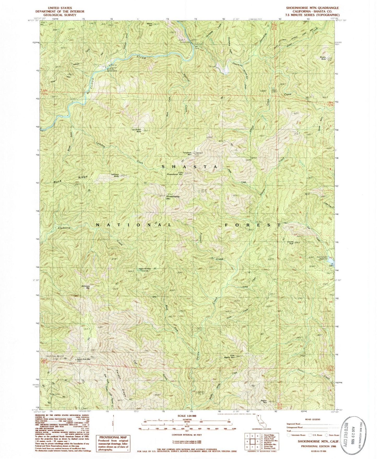 Classic USGS Shoeinhorse Mountain California 7.5'x7.5' Topo Map Image