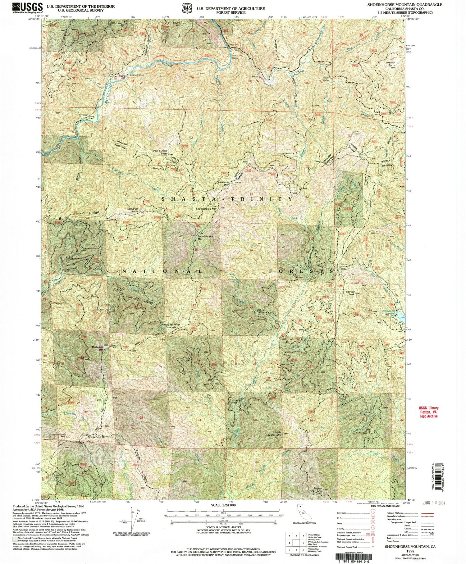 Classic USGS Shoeinhorse Mountain California 7.5'x7.5' Topo Map Image