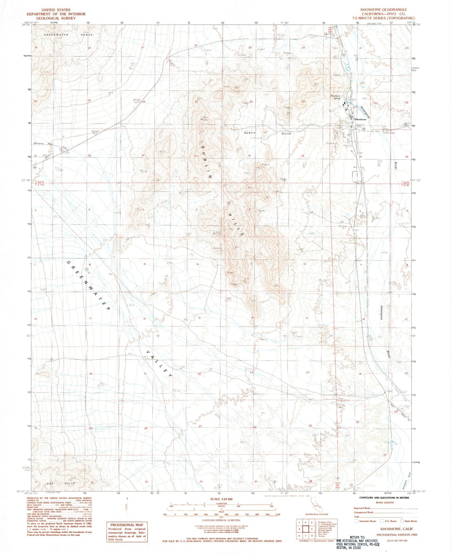 Classic USGS Shoshone California 7.5'x7.5' Topo Map Image