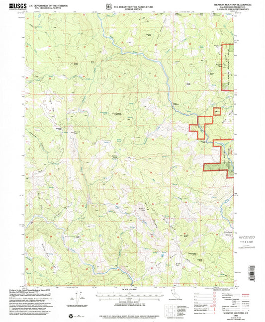 Classic USGS Showers Mountain California 7.5'x7.5' Topo Map Image