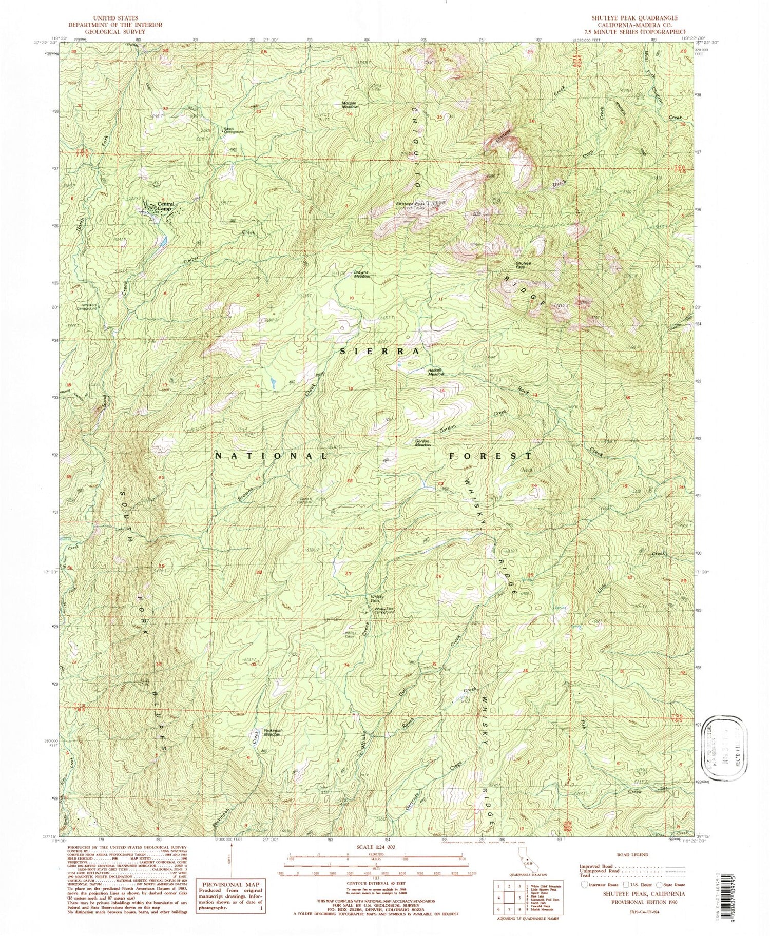 Classic USGS Shuteye Peak California 7.5'x7.5' Topo Map Image