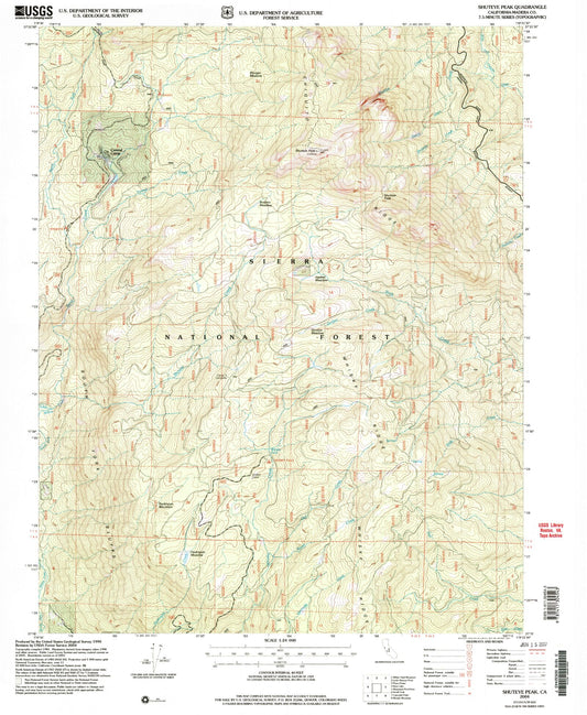 Classic USGS Shuteye Peak California 7.5'x7.5' Topo Map Image