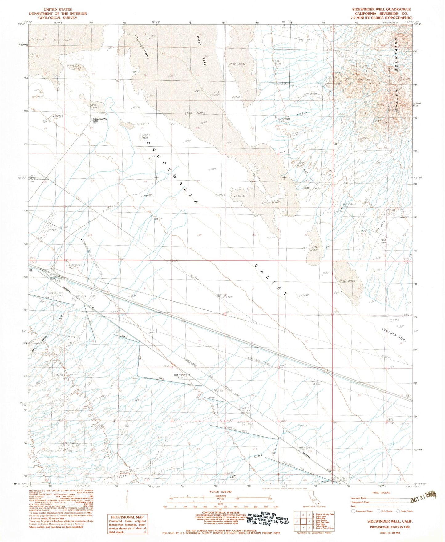 Classic USGS Sidewinder Well California 7.5'x7.5' Topo Map Image