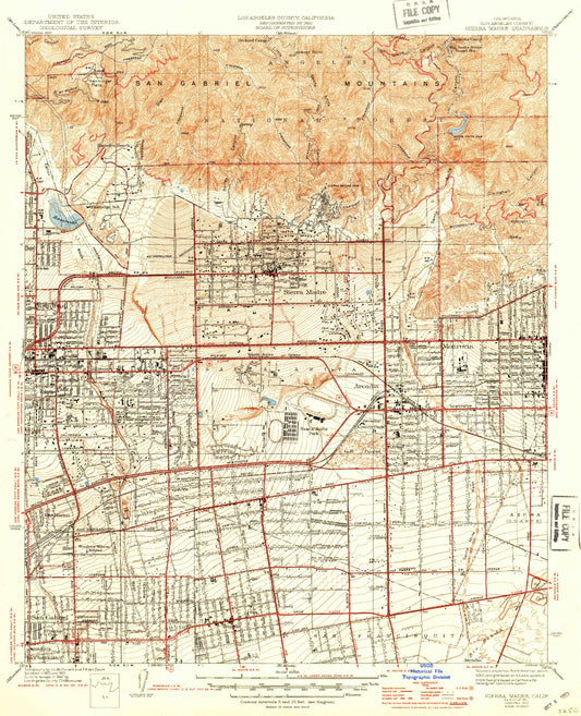 Classic USGS Sierra Madre California 7.5'x7.5' Topo Map Image