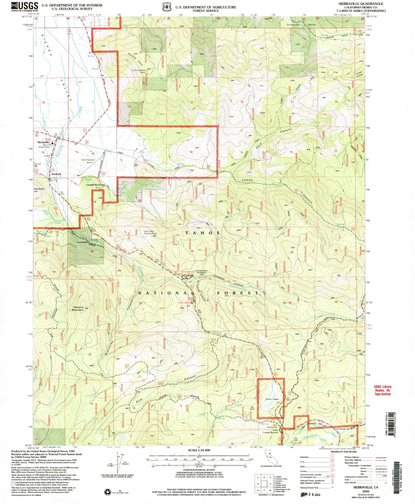 Classic USGS Sierraville California 7.5'x7.5' Topo Map Image