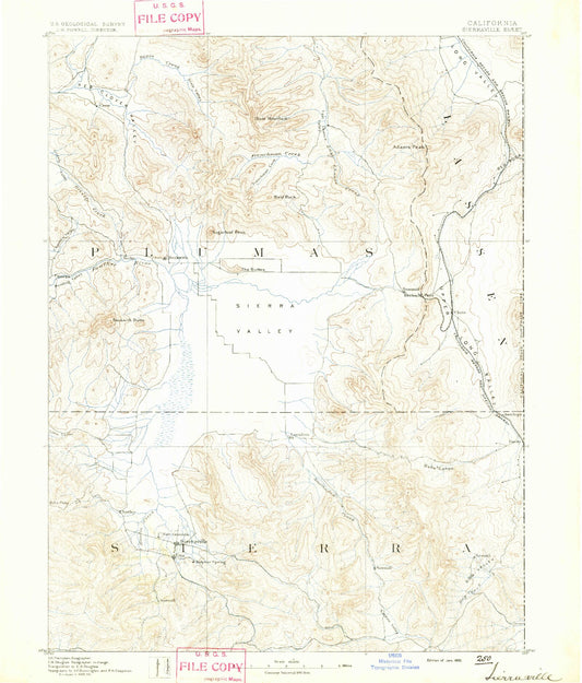 Historic 1892 Sierraville California 30'x30' Topo Map Image