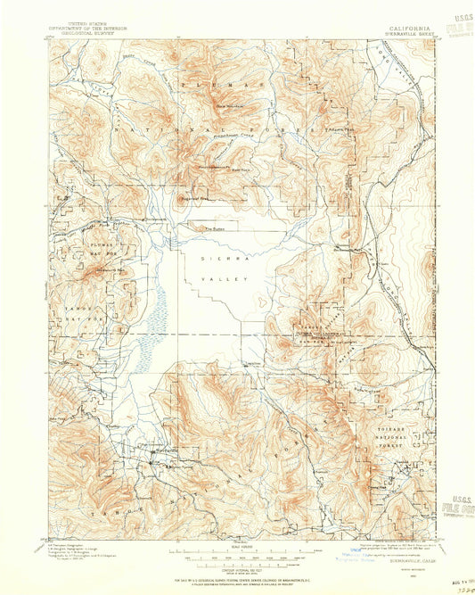 Historic 1890 Sierraville California 30'x30' Topo Map Image