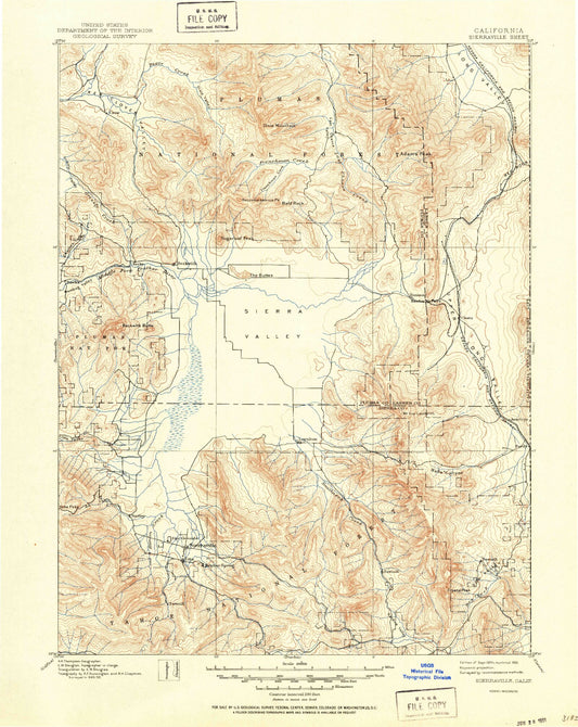 Historic 1894 Sierraville California 30'x30' Topo Map Image