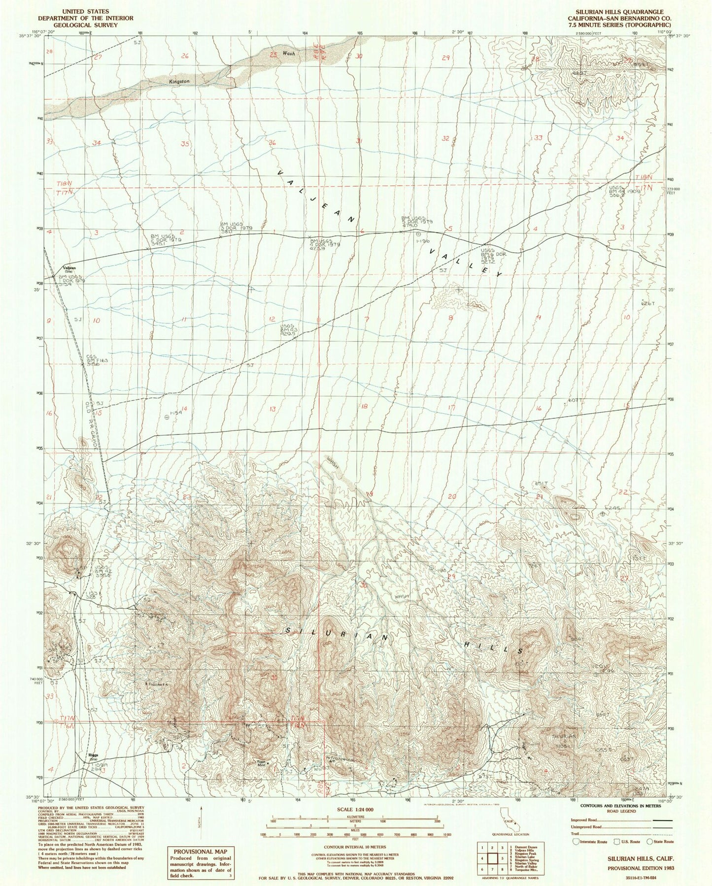 Classic USGS Silurian Hills California 7.5'x7.5' Topo Map Image