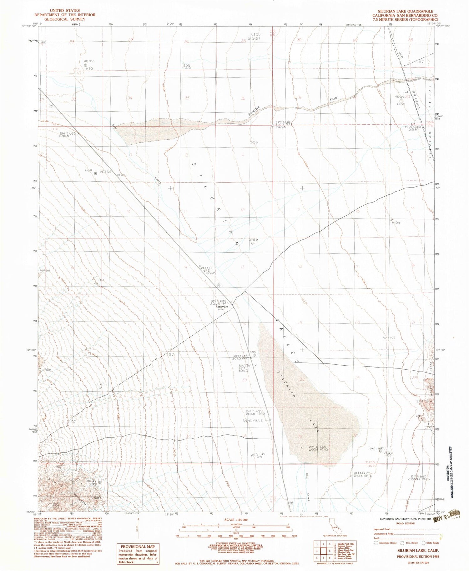 Classic USGS Silurian Lake California 7.5'x7.5' Topo Map Image
