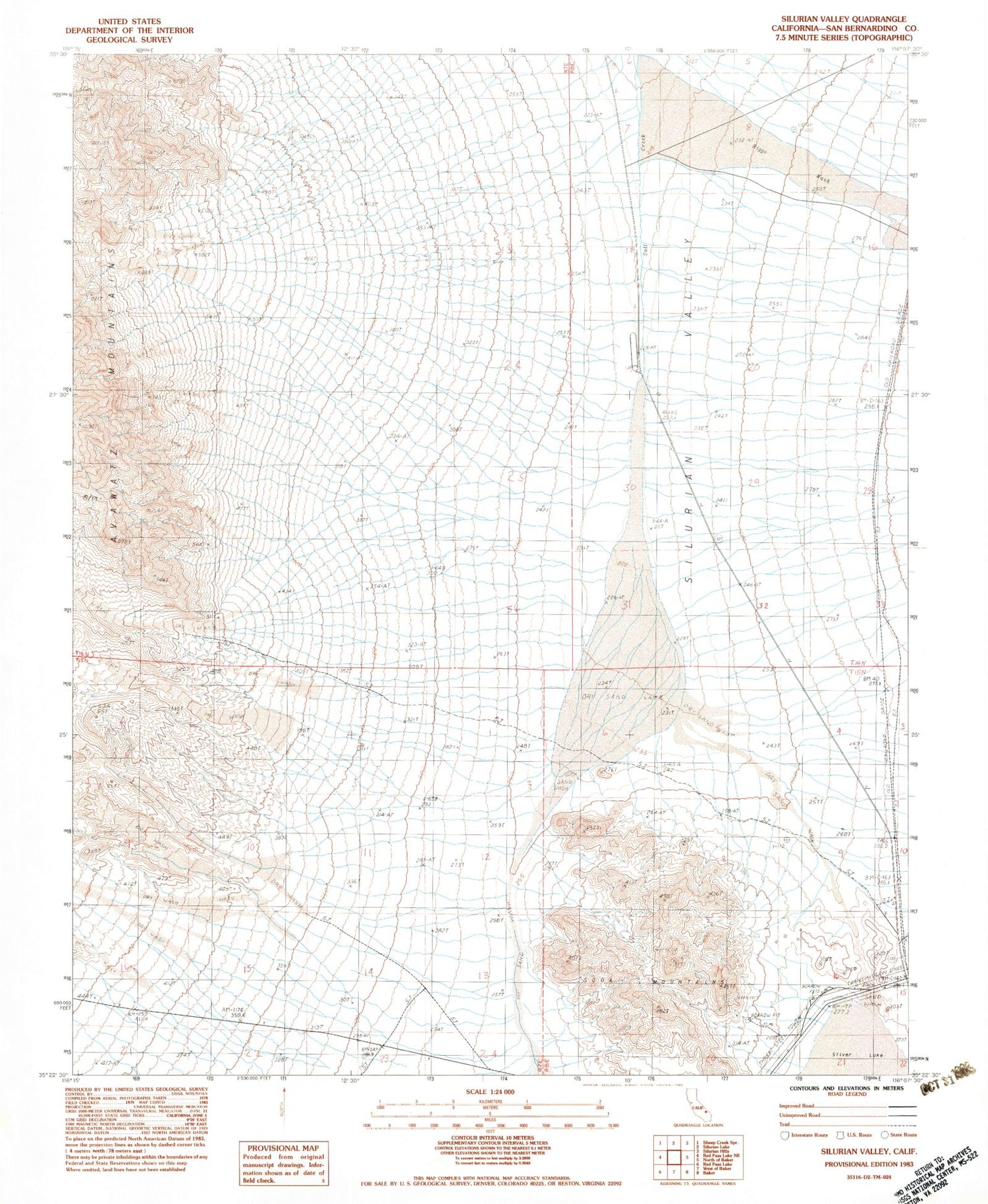 Classic USGS Silurian Valley California 7.5'x7.5' Topo Map Image