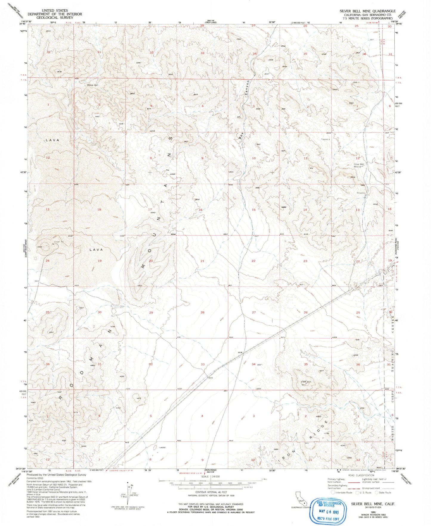 Classic USGS Silver Bell Mine California 7.5'x7.5' Topo Map Image