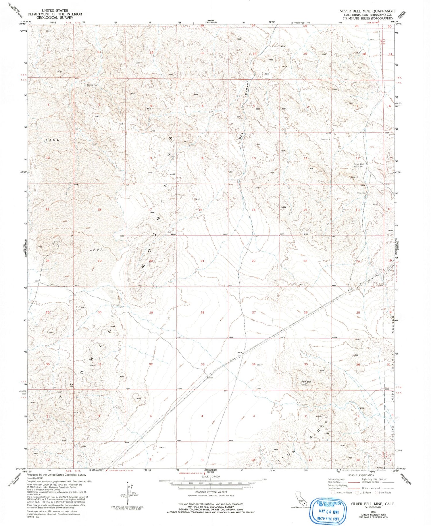 Classic USGS Silver Bell Mine California 7.5'x7.5' Topo Map Image