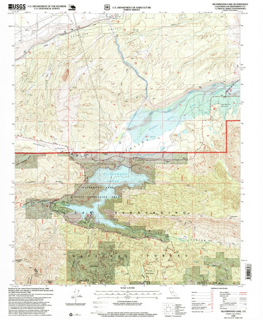 Classic USGS Silverwood Lake California 7.5'x7.5' Topo Map Image