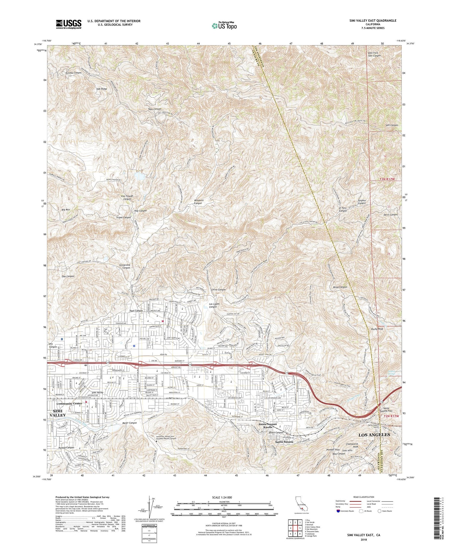 Simi Valley East California US Topo Map Image
