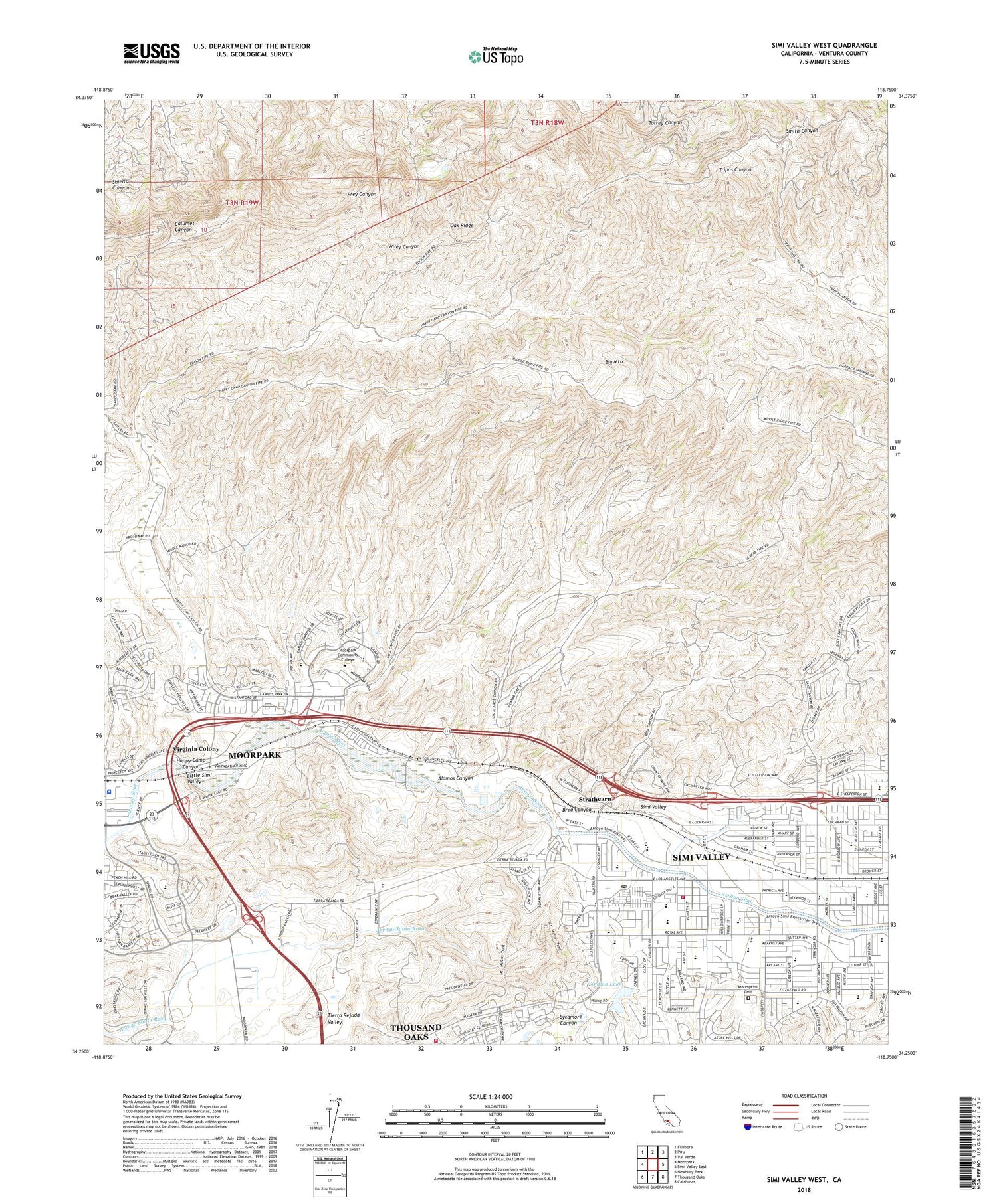 Simi Valley West California US Topo Map Image