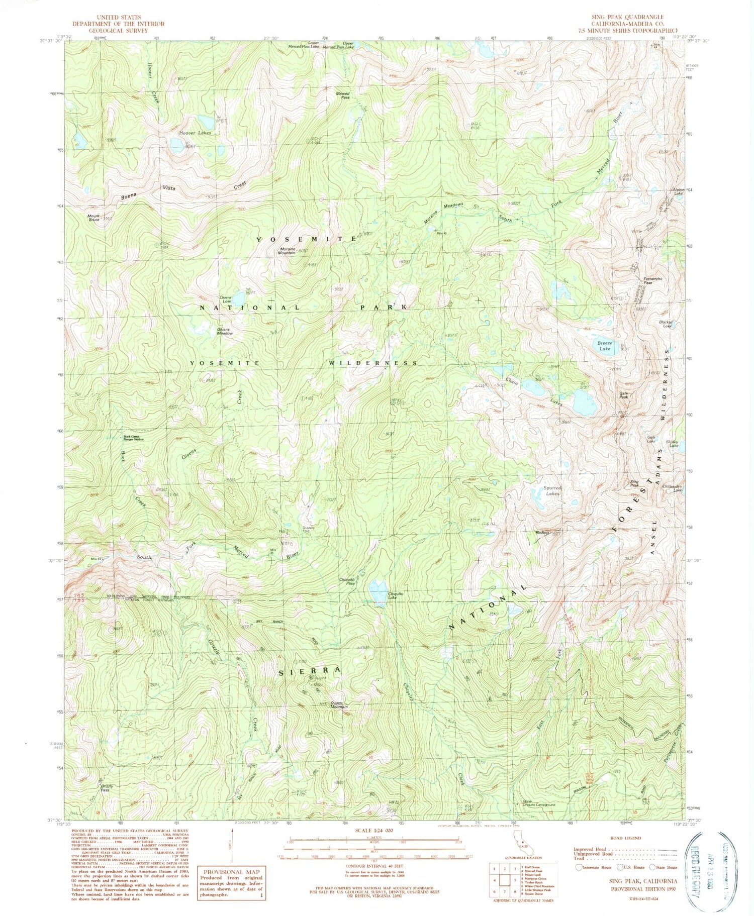 Classic USGS Sing Peak California 7.5'x7.5' Topo Map Image