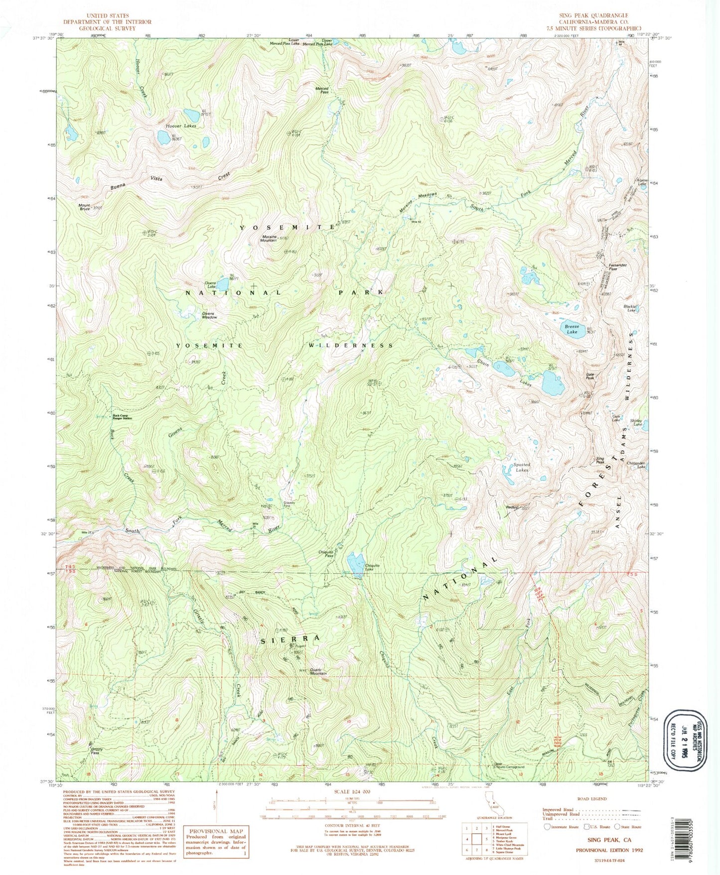 Classic USGS Sing Peak California 7.5'x7.5' Topo Map Image