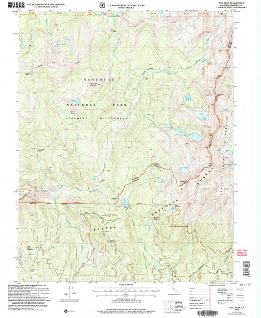 Classic USGS Sing Peak California 7.5'x7.5' Topo Map Image