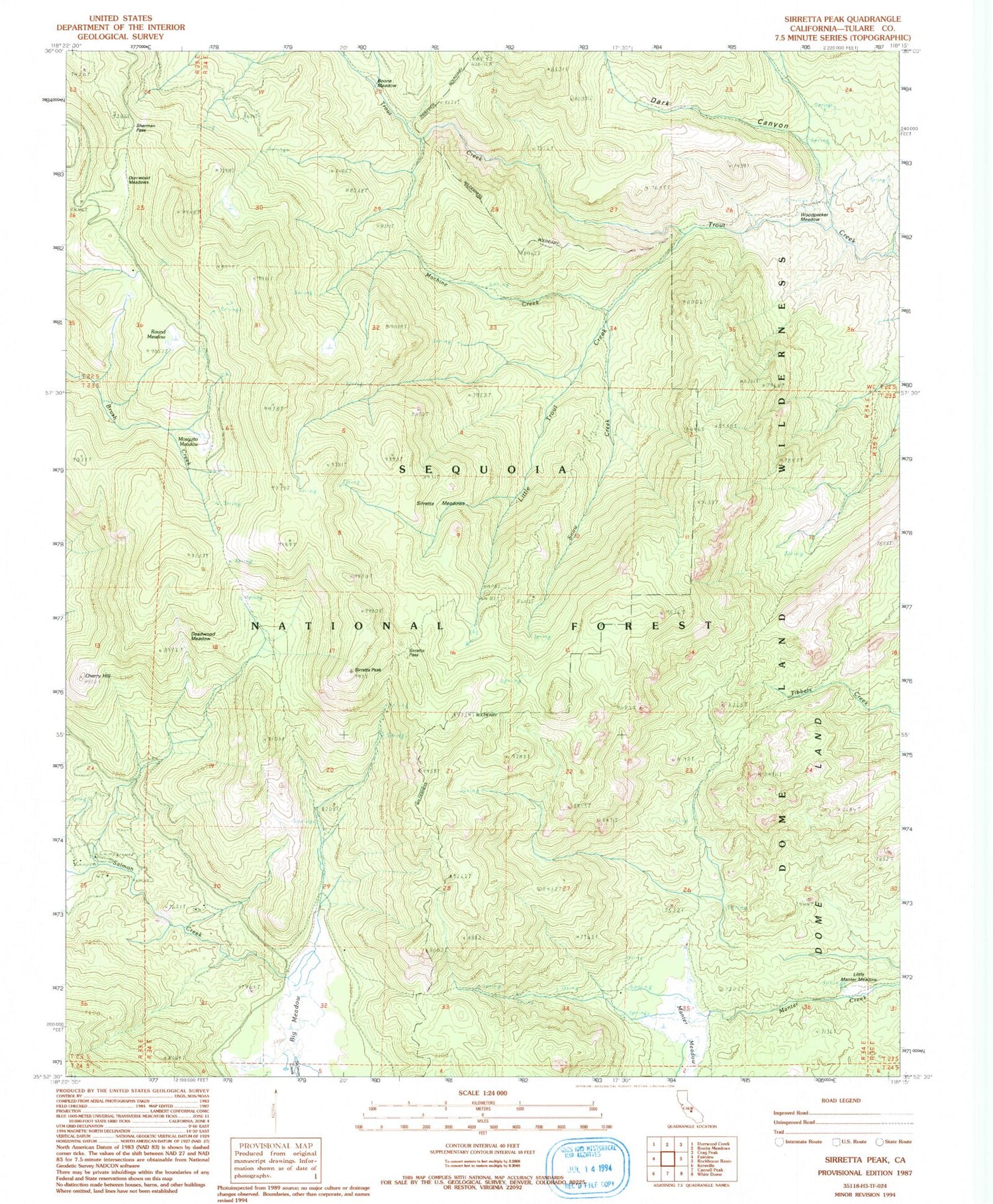 Classic USGS Sirretta Peak California 7.5'x7.5' Topo Map Image