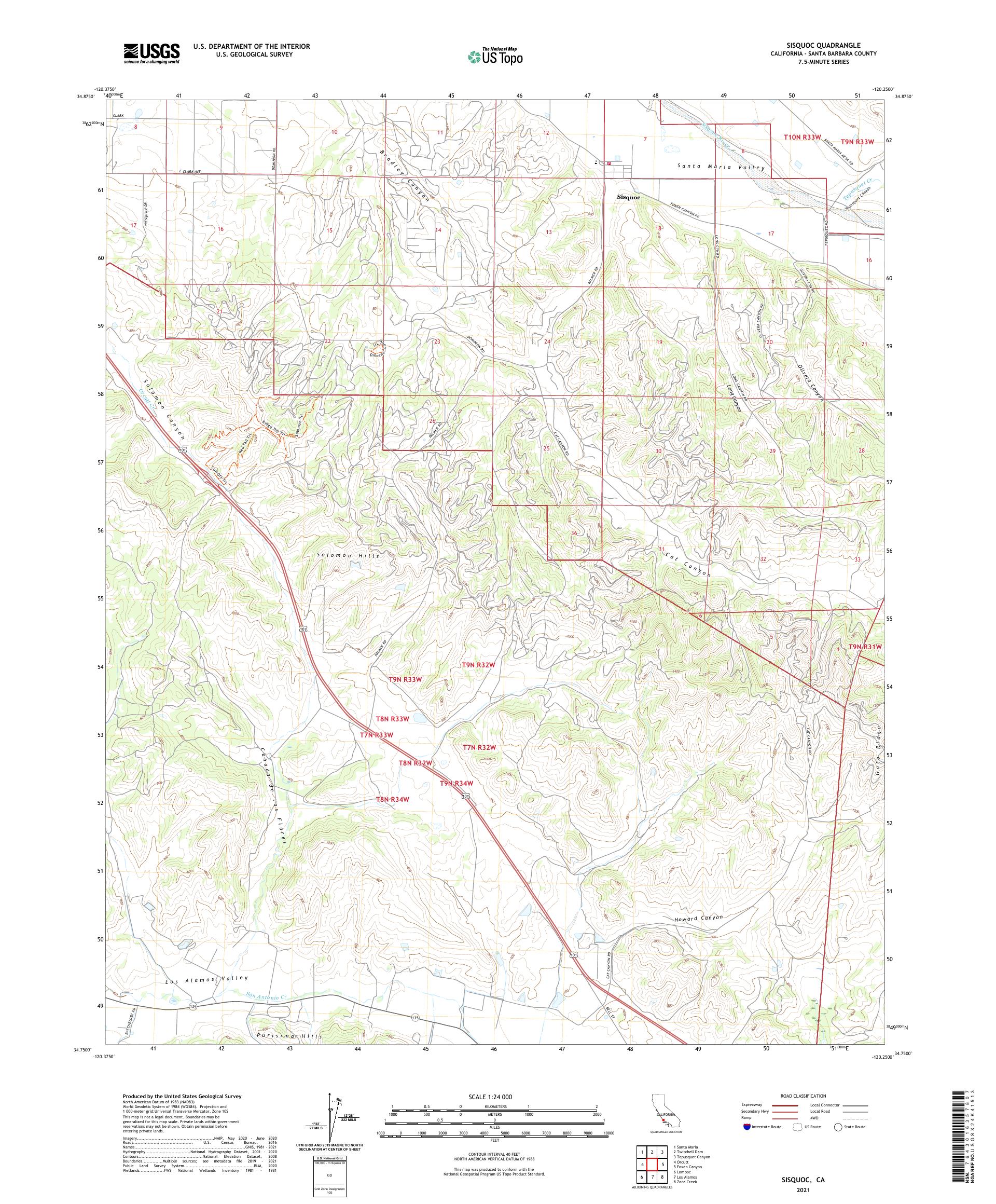 Sisquoc California US Topo Map – MyTopo Map Store