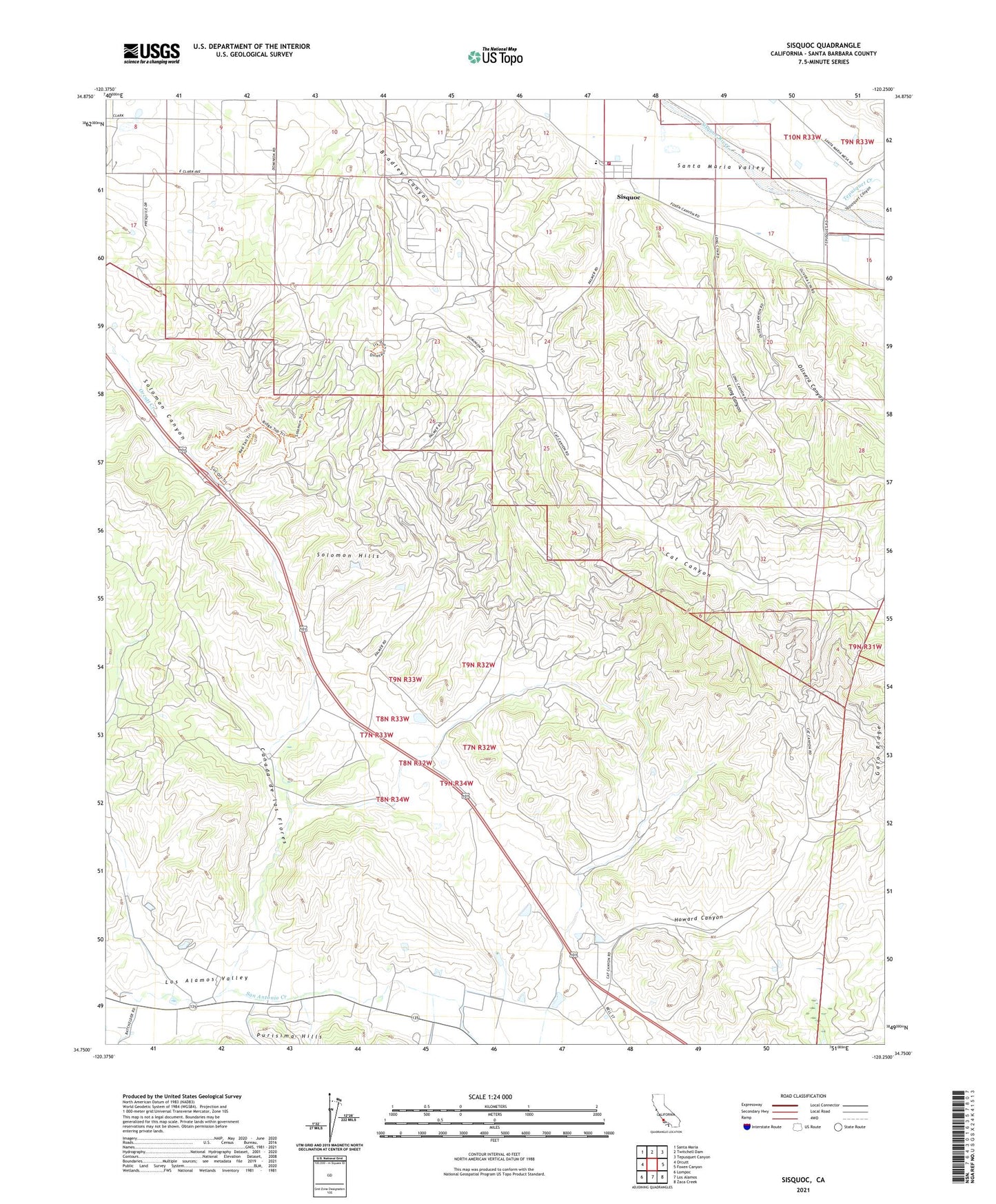 Sisquoc California US Topo Map Image