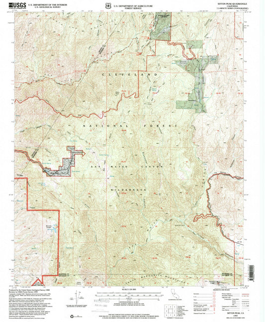 Classic USGS Sitton Peak California 7.5'x7.5' Topo Map Image