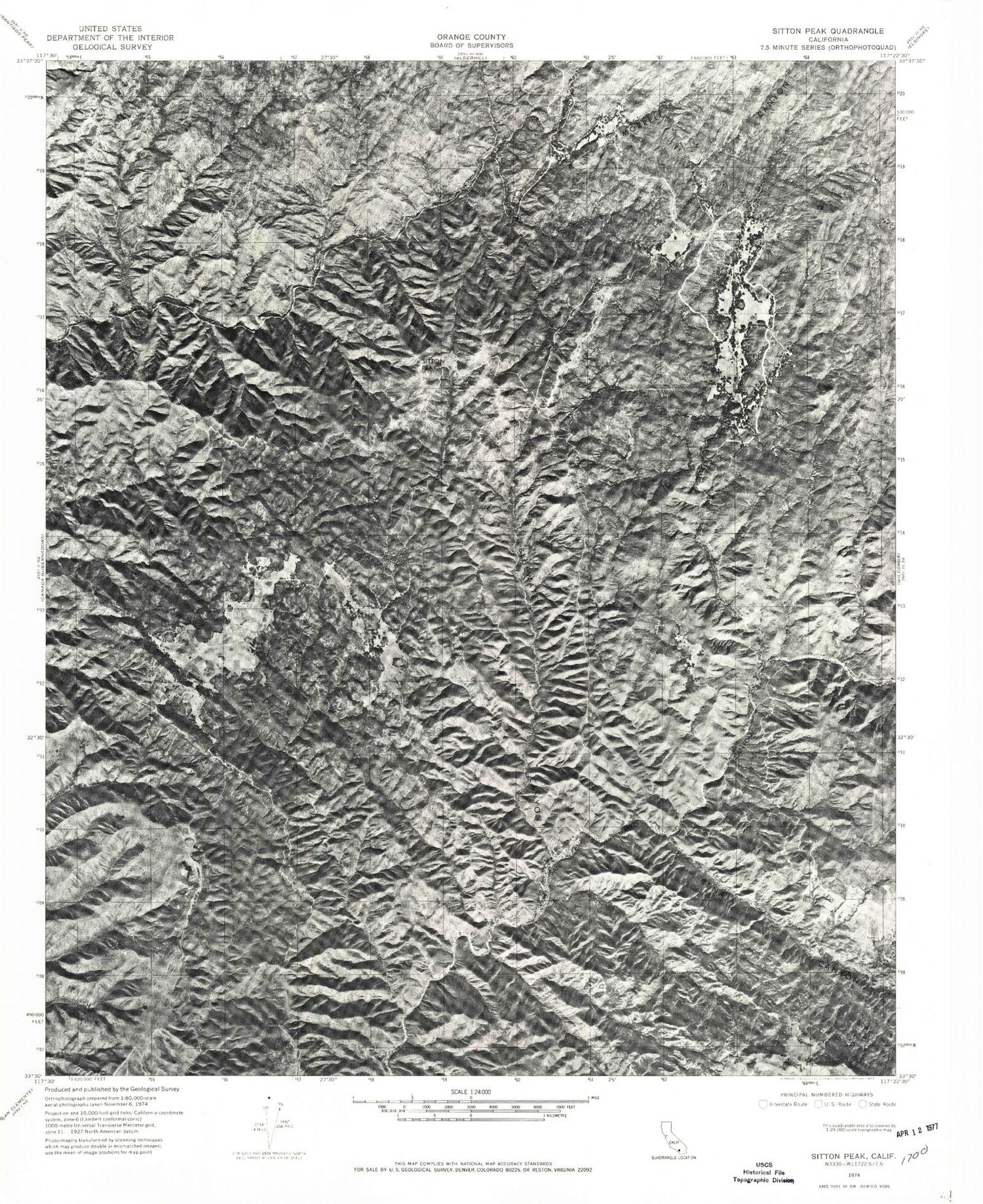 Classic USGS Sitton Peak California 7.5'x7.5' Topo Map Image