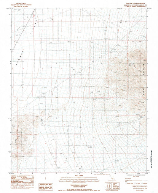 Classic USGS Skeleton Pass California 7.5'x7.5' Topo Map Image