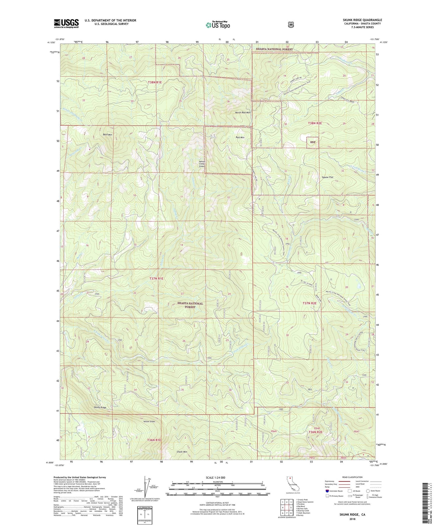 Skunk Ridge California US Topo Map Image