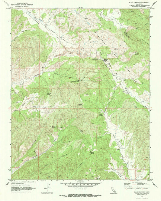 Classic USGS Slack Canyon California 7.5'x7.5' Topo Map Image