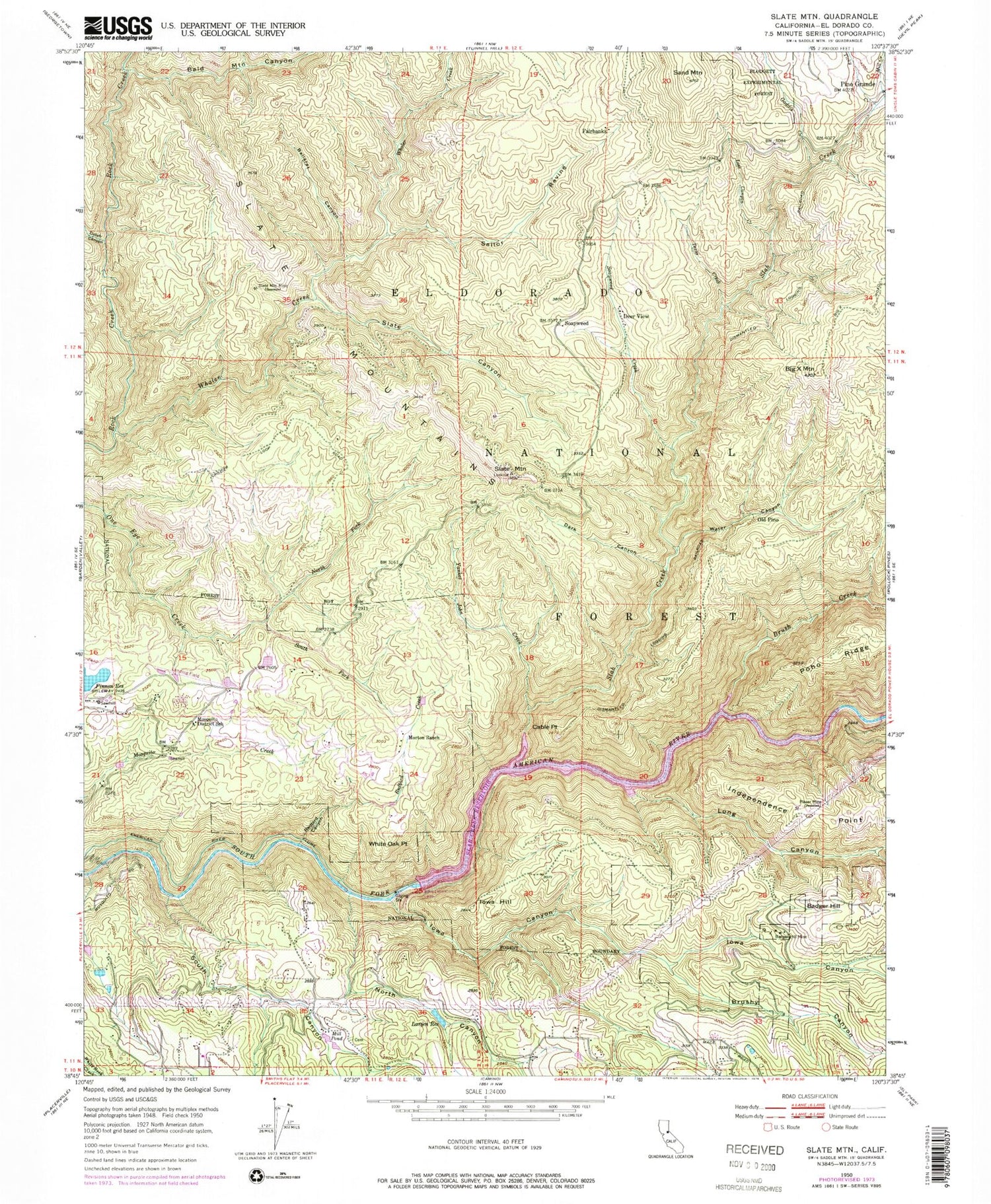 Classic USGS Slate Mountain California 7.5'x7.5' Topo Map Image