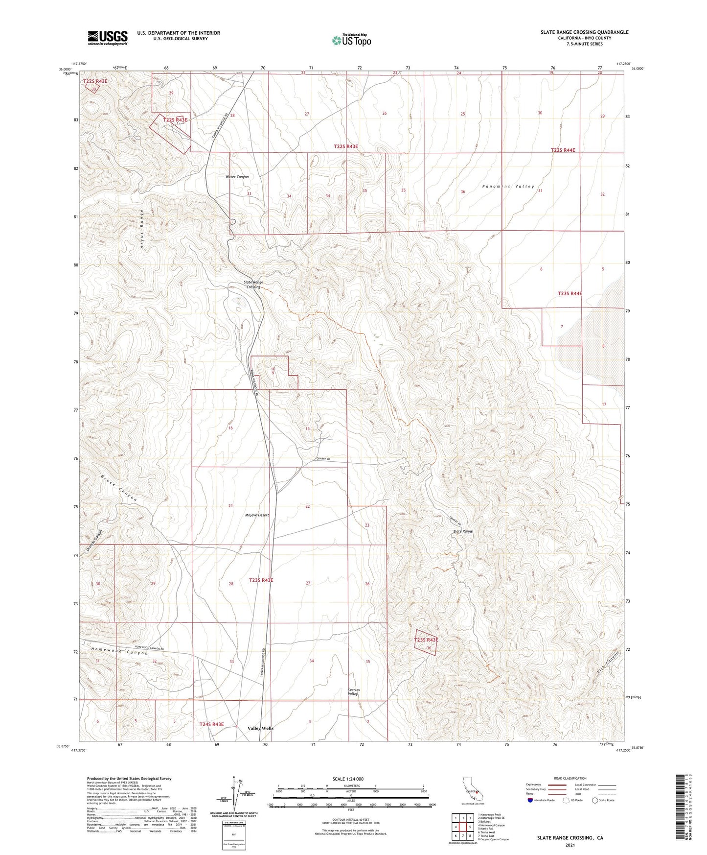 Slate Range Crossing California US Topo Map Image